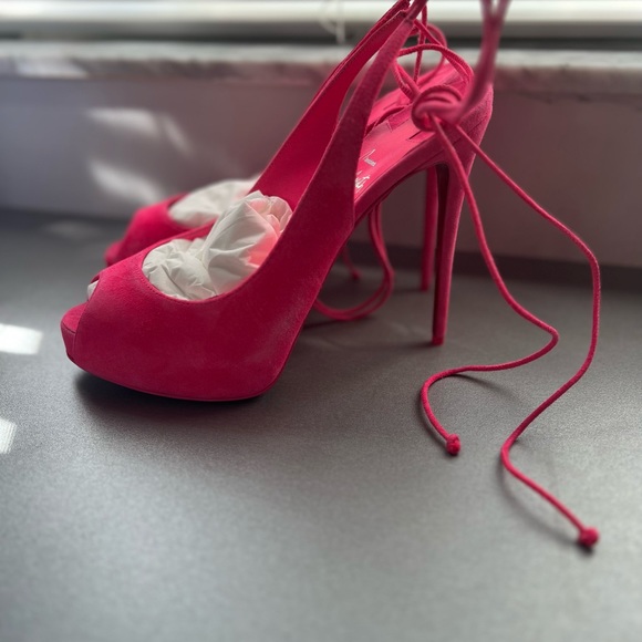 Brand new Christian Louboutin Lace up NVP 120 Veau Velours in pink suede - Picture 3 of 8